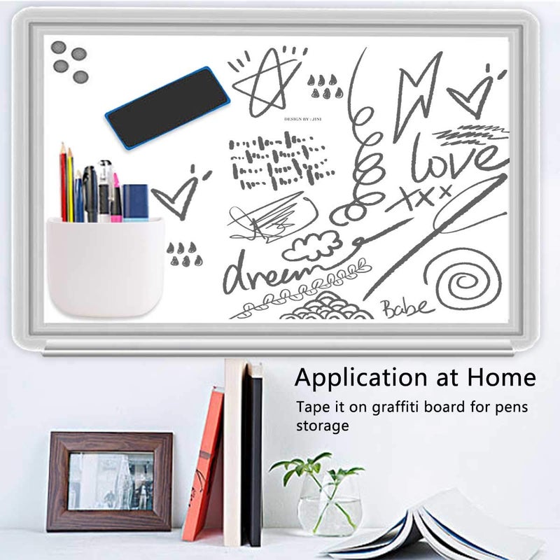 EHKIT (2 pcs/Set) Office Supplies Pen Holder Organizer Caddy Self Adhesive Cubicle Wall Mounted Stick On Store Pens, Pencils, Sticky Notes and Other Supplies White - Image 3